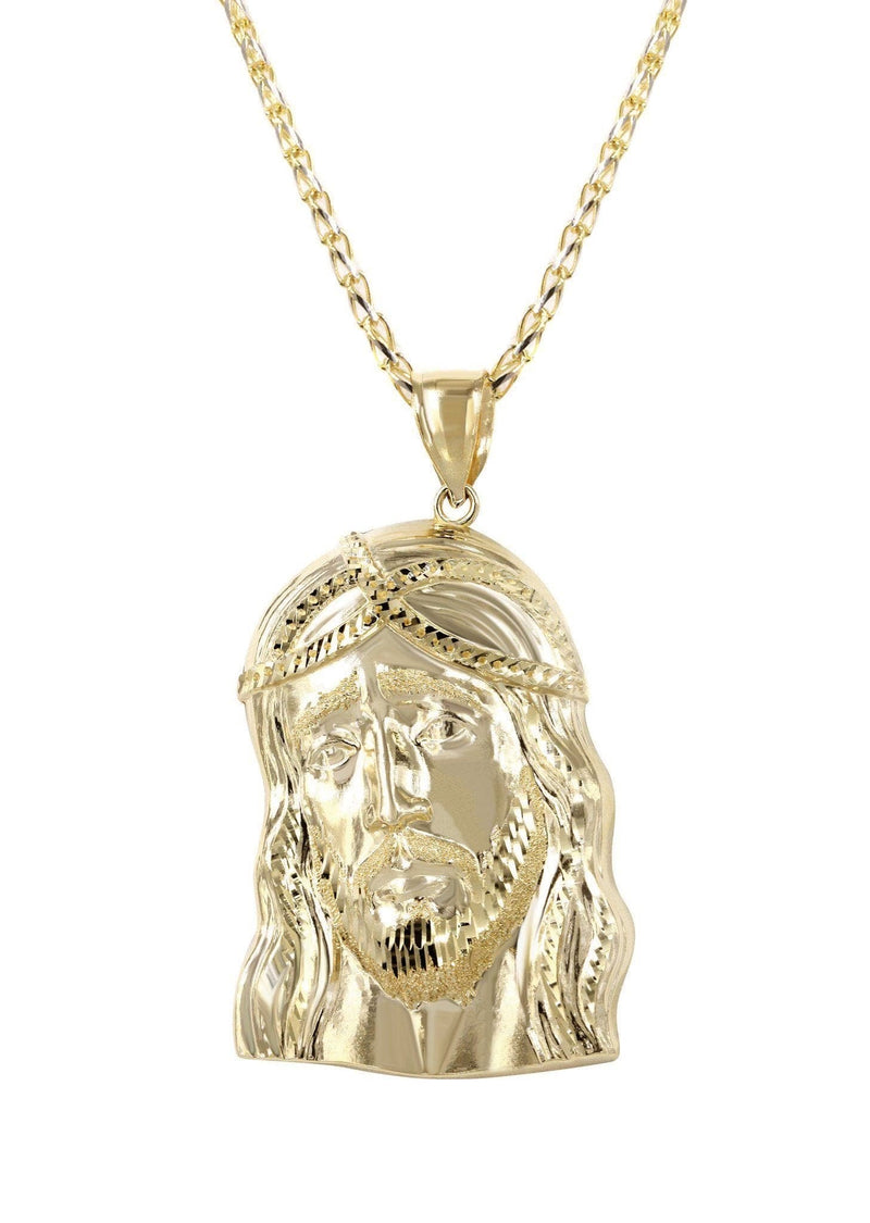10K Yellow Gold Fancy Link  Jesus Piece Chain | Appx. 15.2 Grams