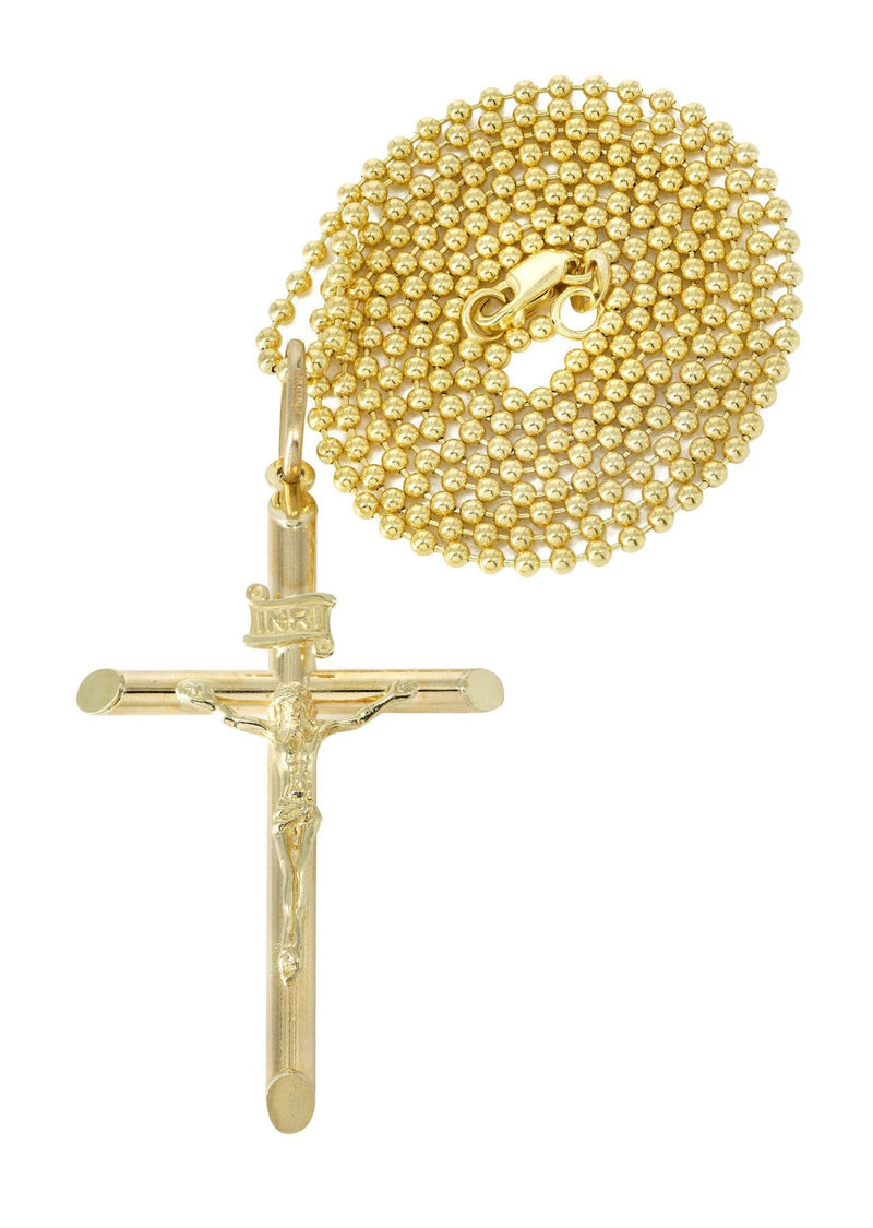 10K Yellow Gold Dog Tag  Cross / Crucifix Necklace | Appx. 9.1 Grams