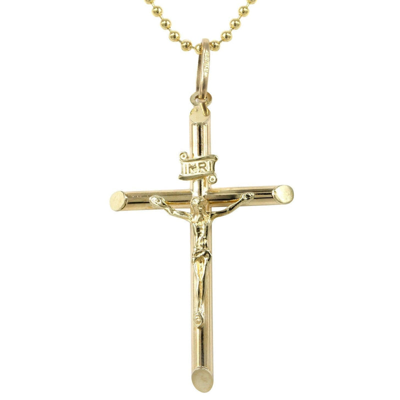 10K Yellow Gold Dog Tag  Cross / Crucifix Necklace | Appx. 9.1 Grams