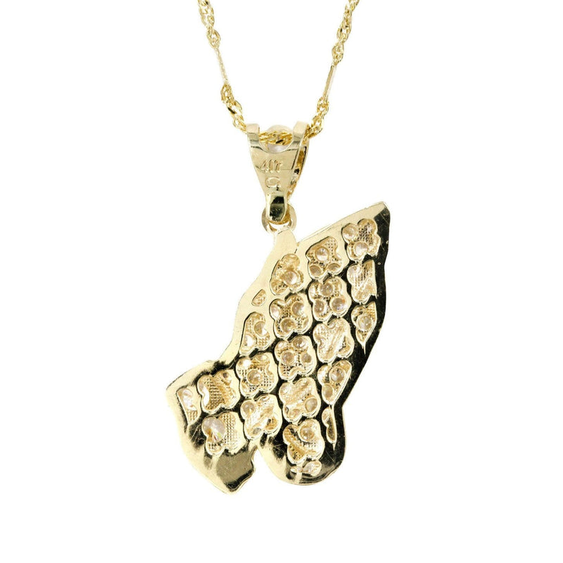 10K Yellow Gold Fancy Link  Praying Hands Pendnat | Appx. 9.1 Grams