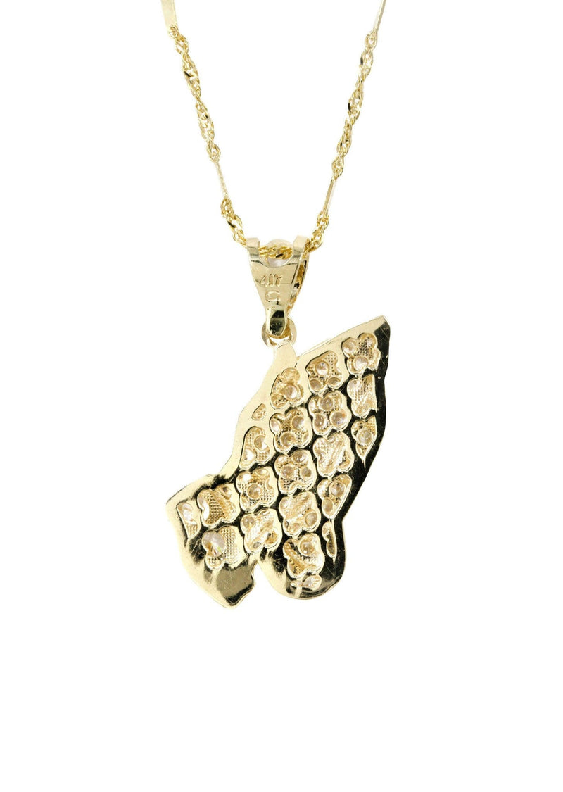 10K Yellow Gold Fancy Link  Praying Hands Pendnat | Appx. 9.1 Grams