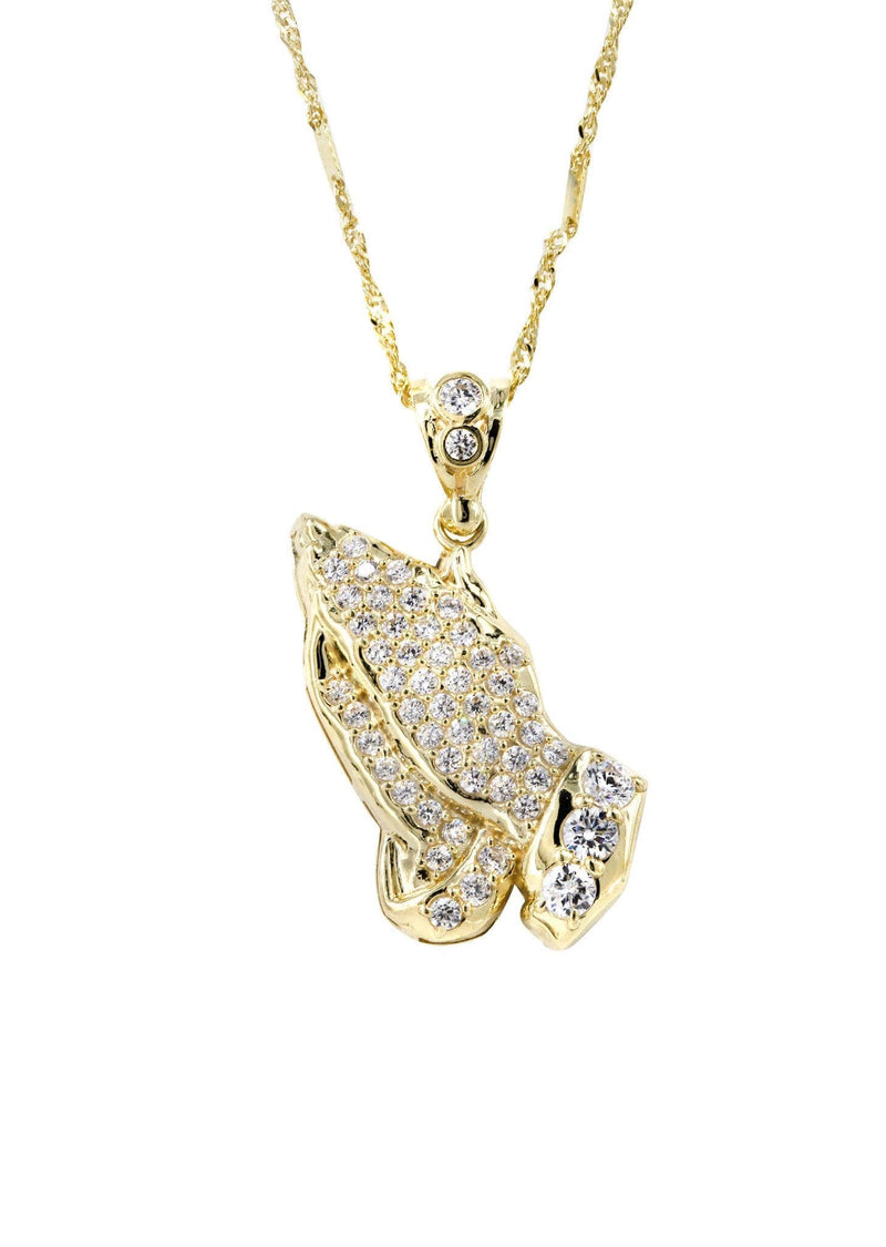 10K Yellow Gold Fancy Link  Praying Hands Pendnat | Appx. 9.1 Grams