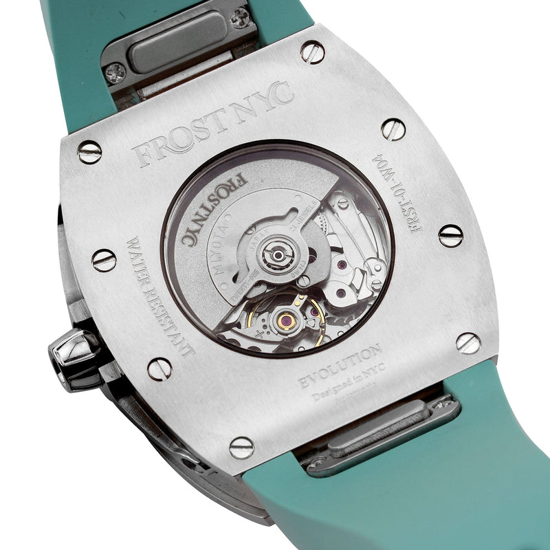 Frost NYC Evolution Women's Watch - Automatic Skeleton Steel Caged Heart | WFRST-01-H-S Turquoise Band | Pre - Sale