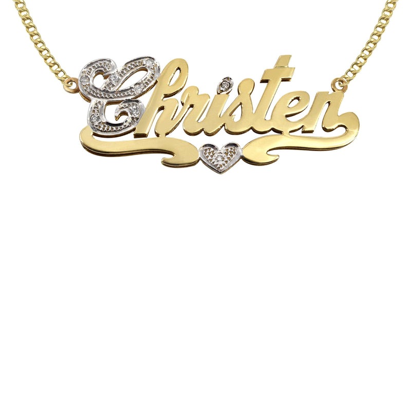 14K Gold  Two Tone Name Plate Necklace | Style #29