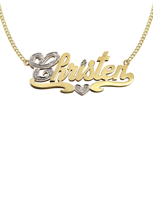 14K Gold  Two Tone Name Plate Necklace | Style #29