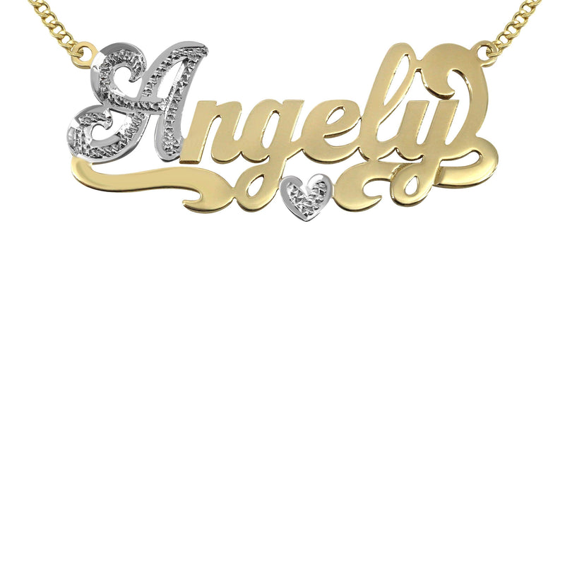 14K Gold  Two Tone Name Plate Necklace | Style #7
