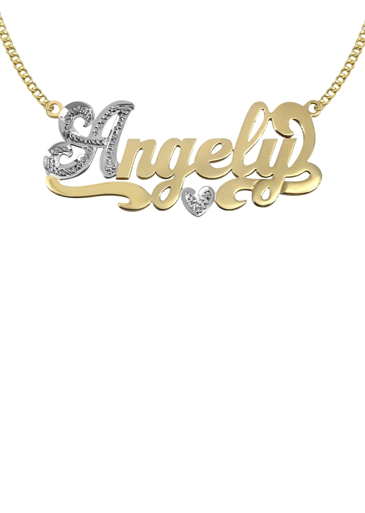 14K Gold  Two Tone Name Plate Necklace | Style #7