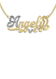 14K Gold  Two Tone Name Plate Necklace | Style #7