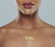 14K Gold  Two Tone Name Plate Necklace | Style #29