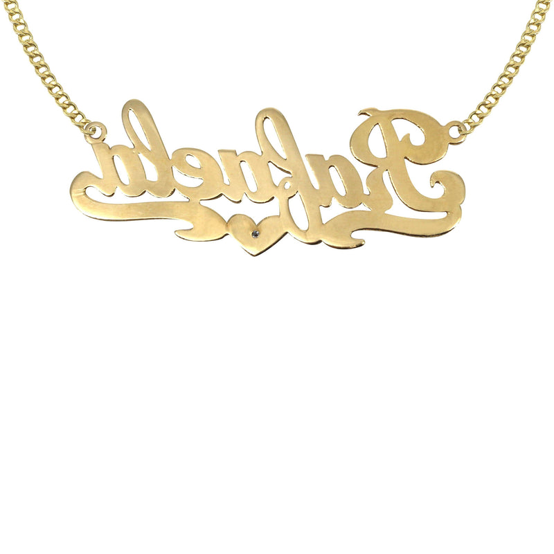 14K Gold  Diamond Cut with Diamond Name Plate Necklace | Style #15
