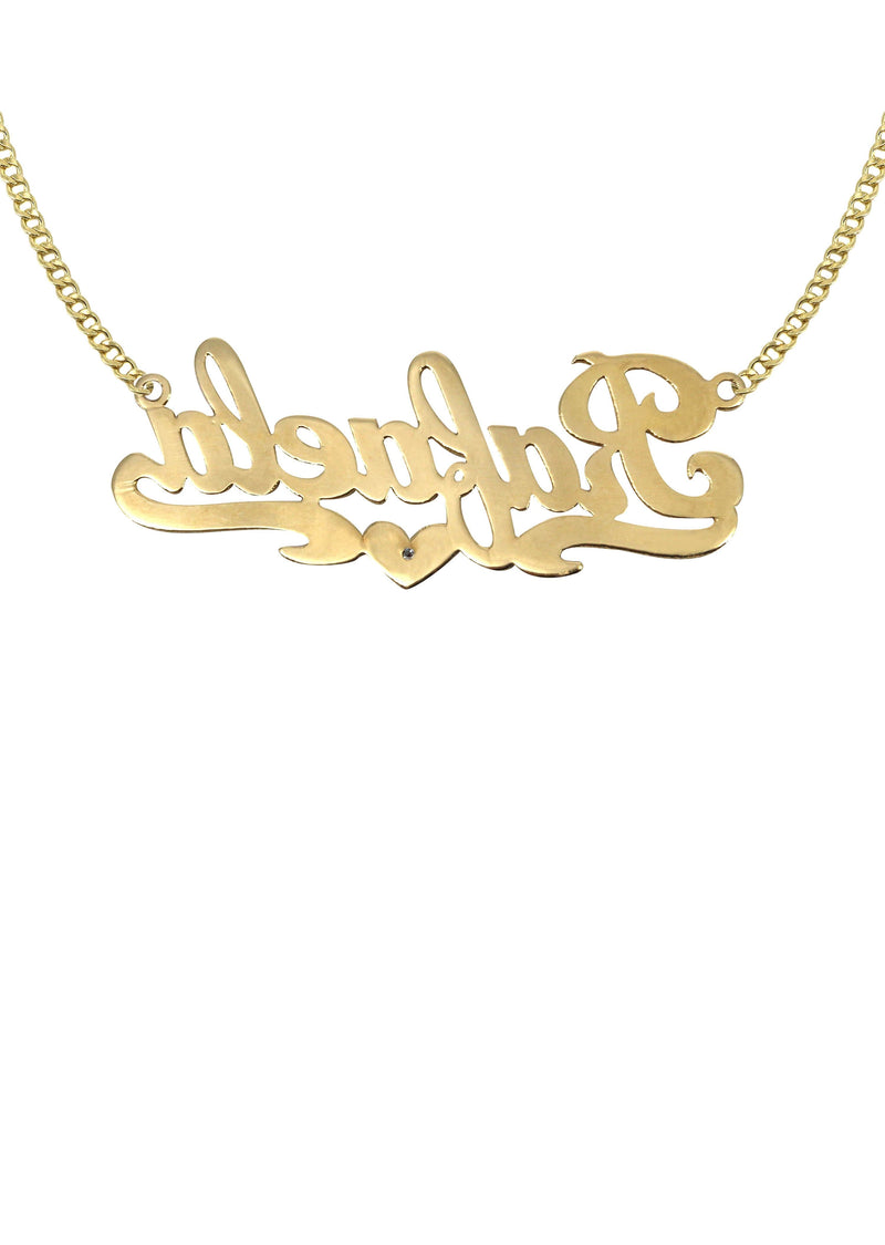 14K Gold  Diamond Cut with Diamond Name Plate Necklace | Style #15