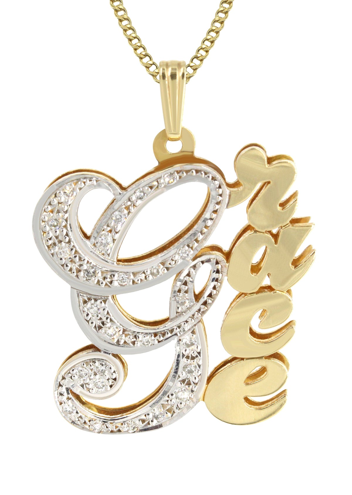 14K Gold  Two Tone  Diamonds Name Plate Necklace | Style #22
