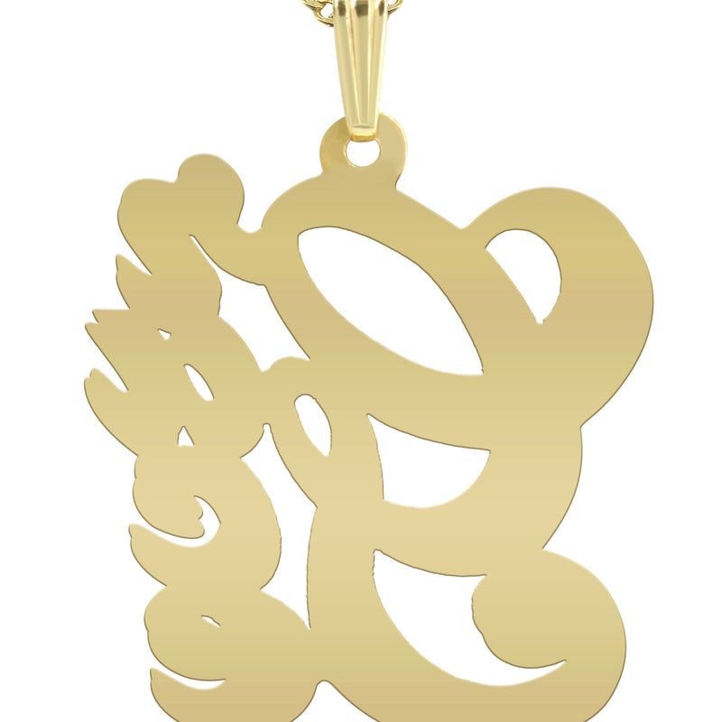 14K Gold  Two Tone  Diamonds Name Plate Necklace | Style #22