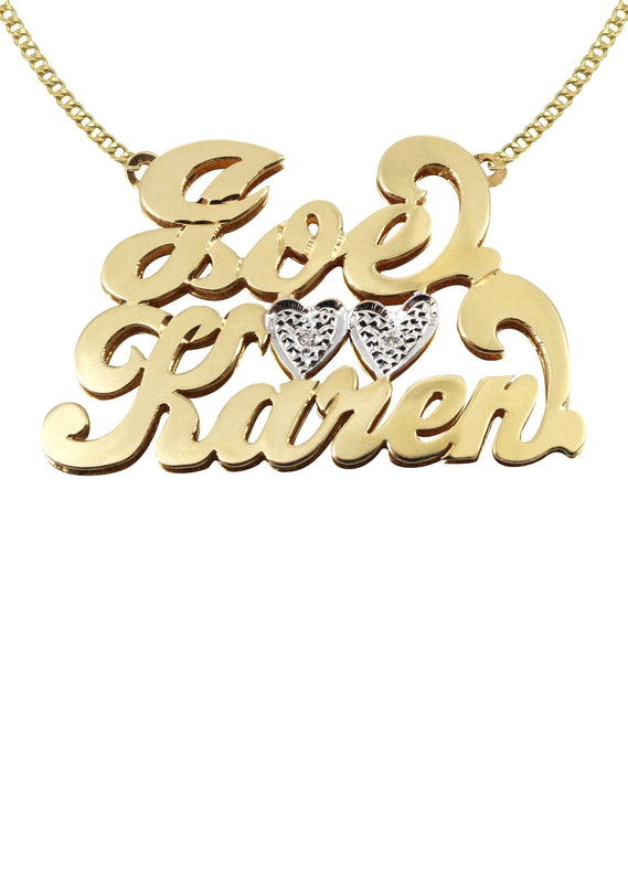 14K Gold  Couple Names Name Plate Necklace | Style #63