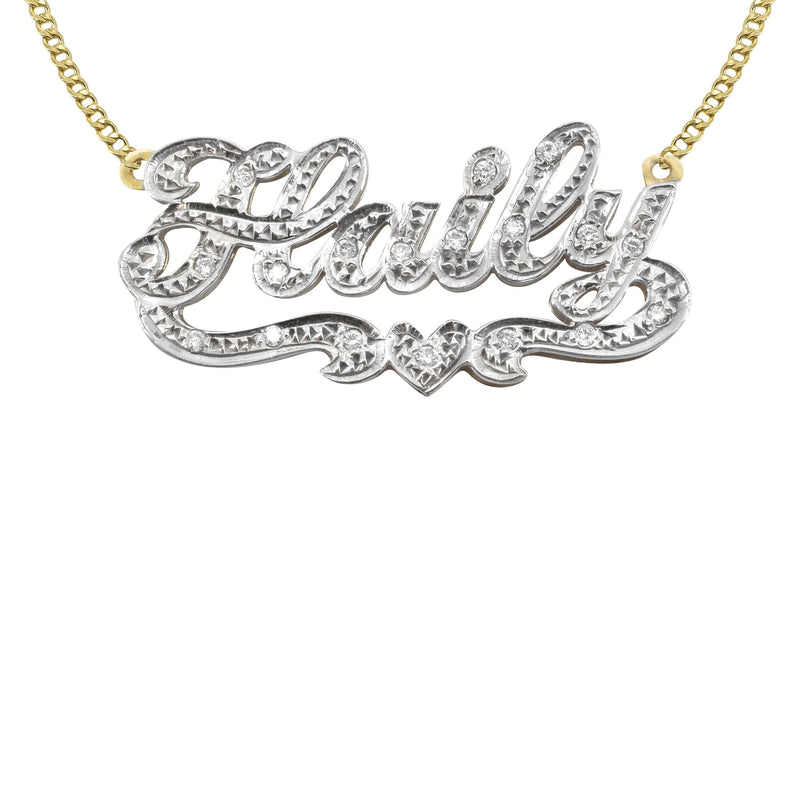 14K Gold  Diamond Cut with Diamonds Name Plate Necklace | Style #16