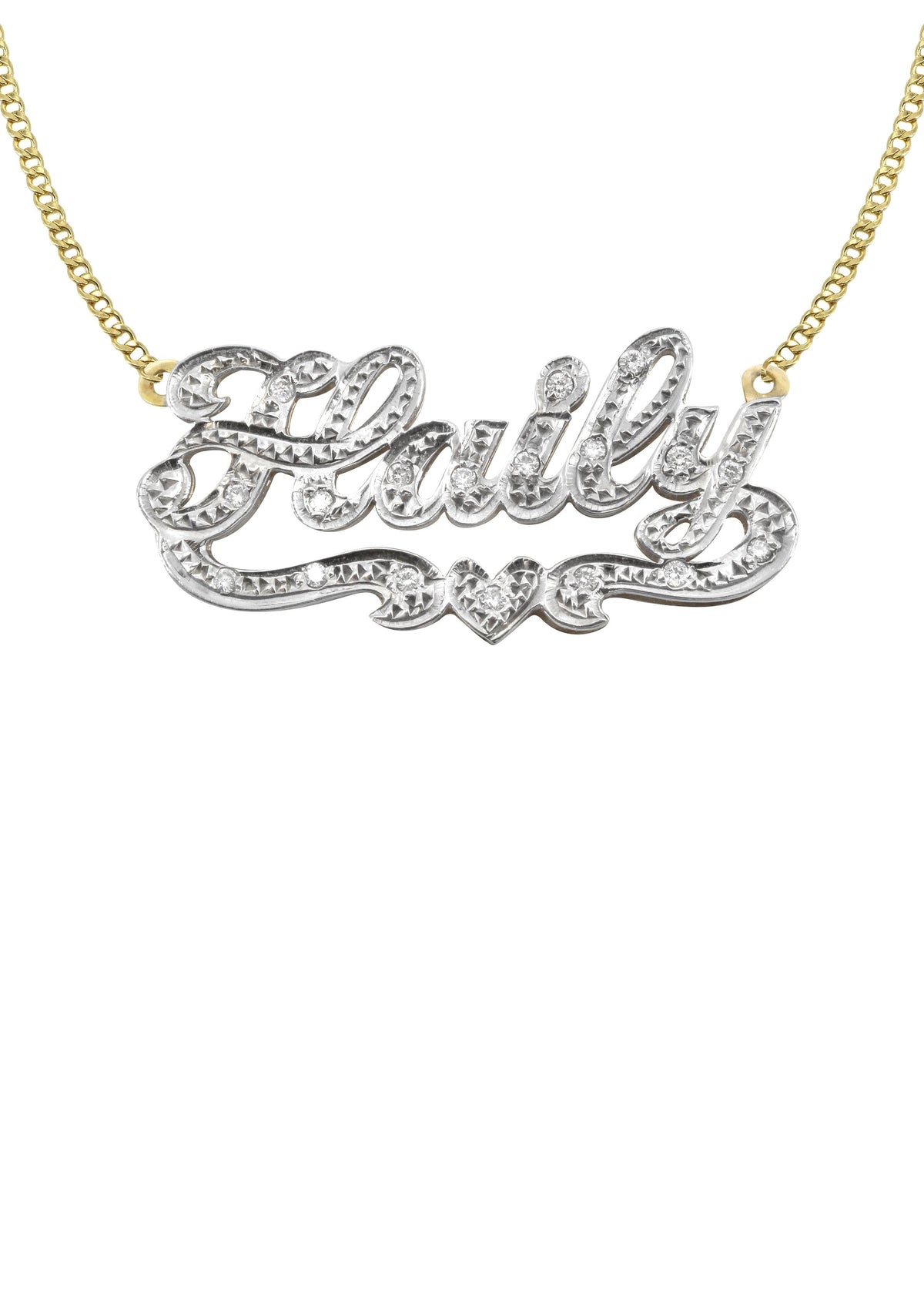 14K Gold  Diamond Cut with Diamonds Name Plate Necklace | Style #16