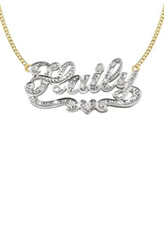 14K Gold  Diamond Cut with Diamonds Name Plate Necklace | Style #16