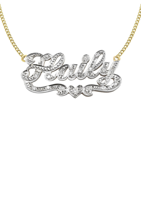 14K Gold  Diamond Cut with Diamonds Name Plate Necklace | Style #16