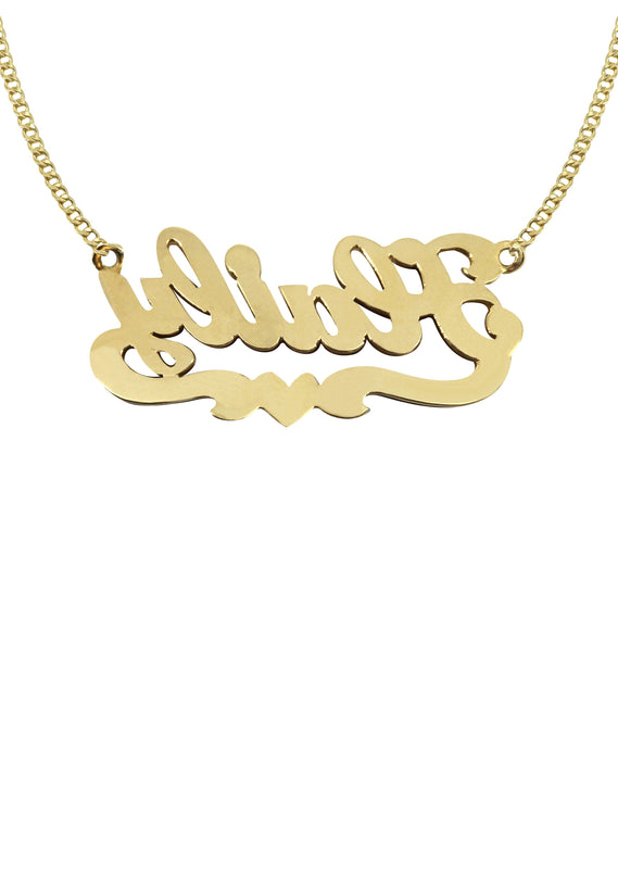 14K Gold  Diamond Cut with Diamonds Name Plate Necklace | Style #16