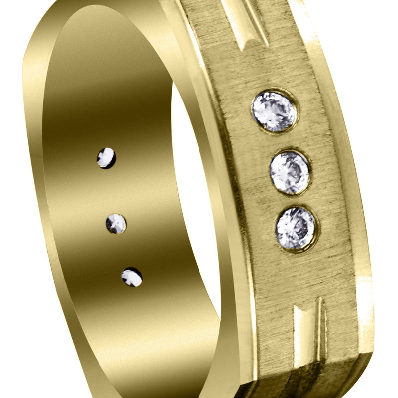 Yellow Gold Diamond Mens Wedding Band | 0.36 Carats | Cross Satin Finish (Tyson)