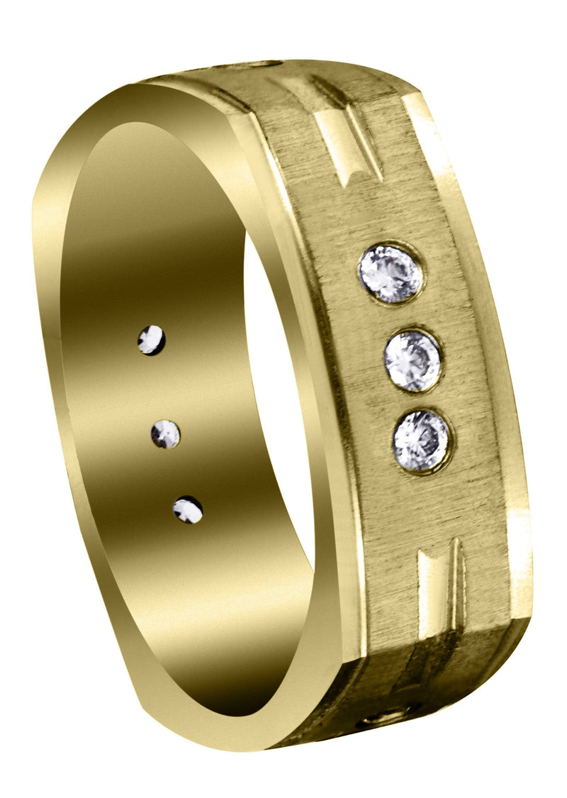 Yellow Gold Diamond Mens Wedding Band | 0.36 Carats | Cross Satin Finish (Tyson)