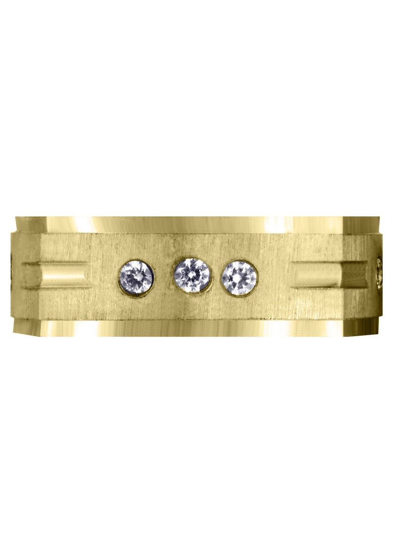 Yellow Gold Diamond Mens Wedding Band | 0.36 Carats | Cross Satin Finish (Tyson)