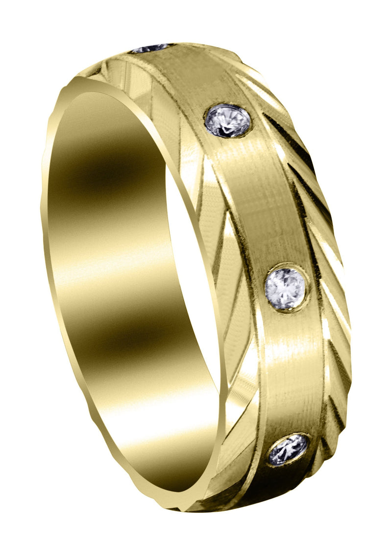 Yellow Gold Diamond Mens Wedding Band | 0.4 Carats | Satin Finish (Edgar)