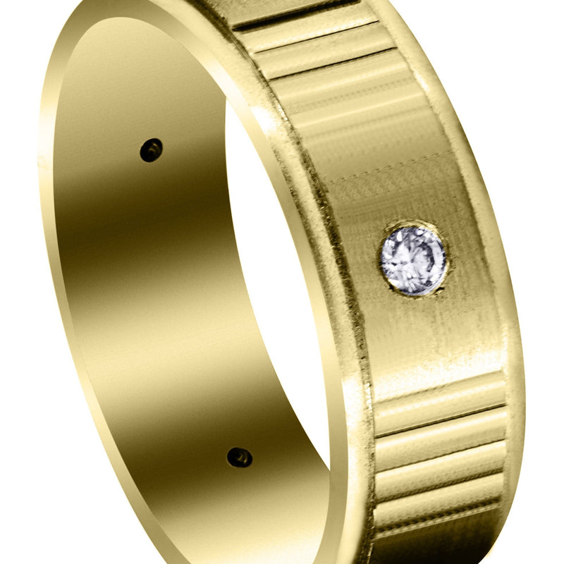 Yellow Gold Diamond Mens Wedding Band | 0.15 Carats | Satin Finish (Marshall)