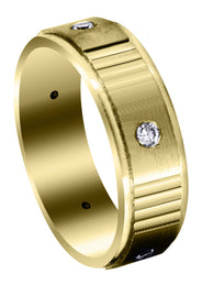 Yellow Gold Diamond Mens Wedding Band | 0.15 Carats | Satin Finish (Marshall)