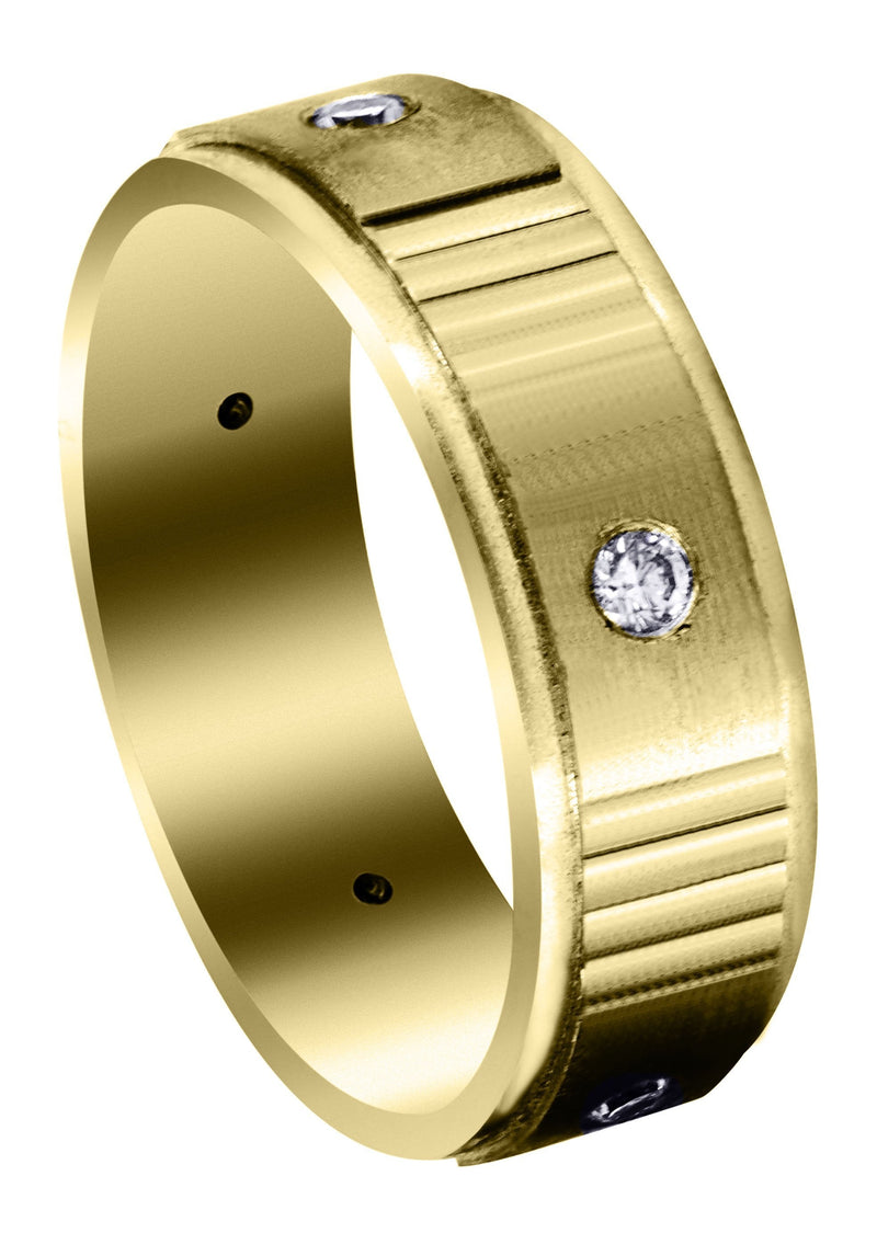 Yellow Gold Diamond Mens Wedding Band | 0.15 Carats | Satin Finish (Marshall)