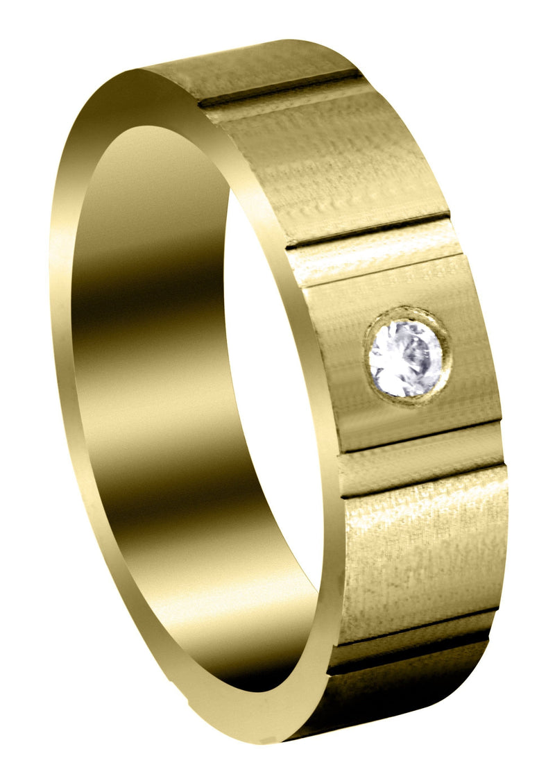 Yellow Gold Diamond Mens Wedding Band | 0.1 Carats | Satin Finish (Marco)