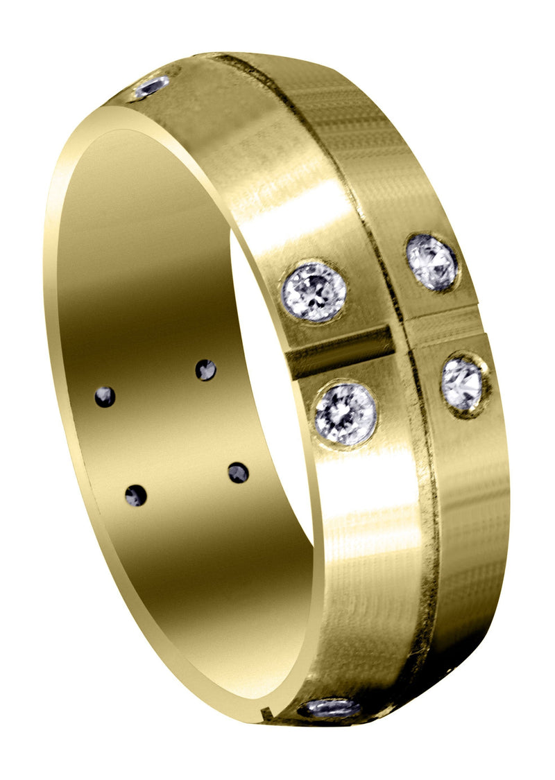 Yellow Gold Diamond Mens Wedding Band | 0.48 Carats | Satin Finish (Joaquin)