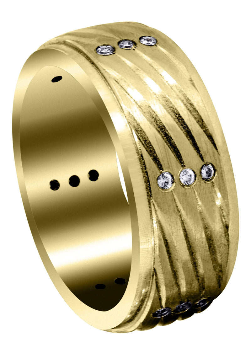 Yellow Gold Diamond Mens Wedding Band | 0.27 Carats | Satin Finish (Dante)