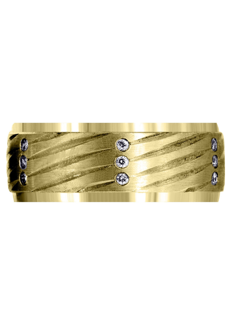 Yellow Gold Diamond Mens Wedding Band | 0.27 Carats | Satin Finish (Dante)
