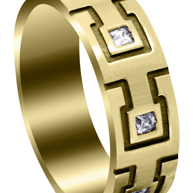 Yellow Gold Unique Mens Wedding Band | 0.4 Carats | High Polish Finish (Andy)