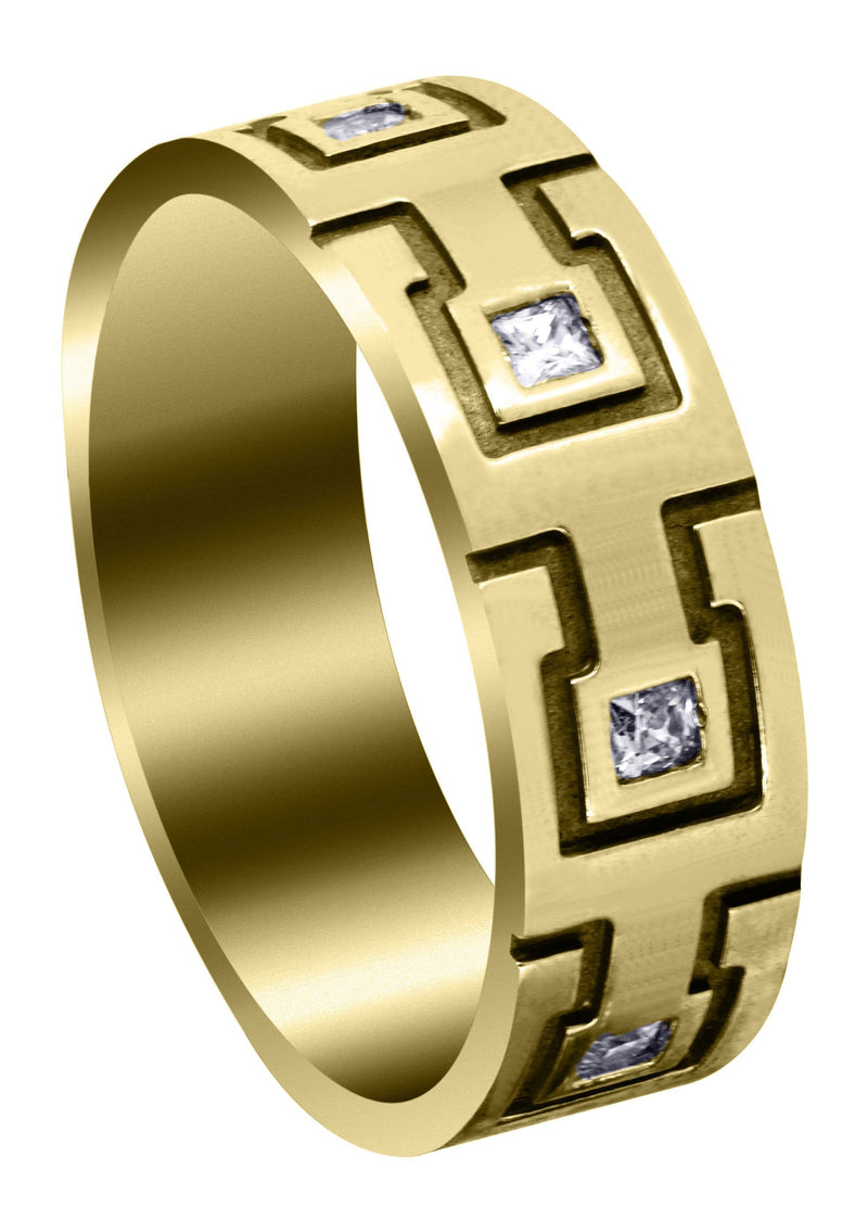Yellow Gold Unique Mens Wedding Band | 0.4 Carats | High Polish Finish (Andy)