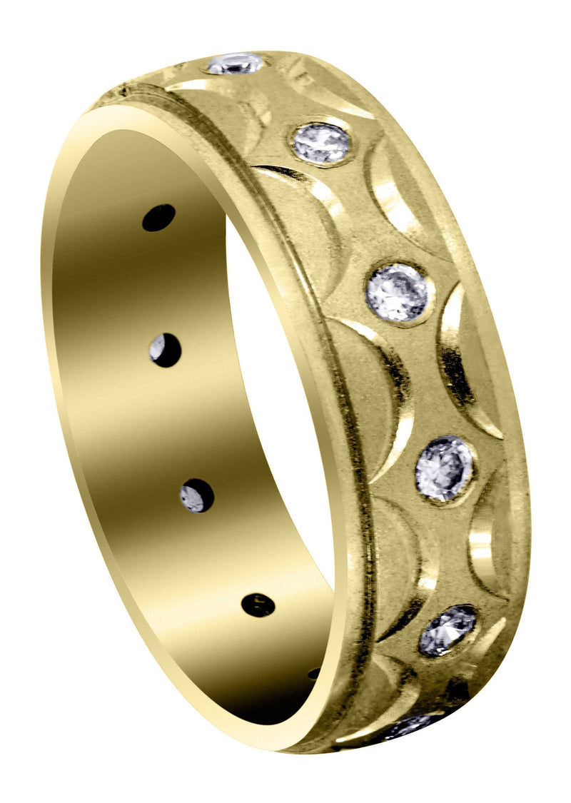 Yellow Gold Diamond Mens Wedding Band | 0.3 Carats | Satin Finish (Ali)