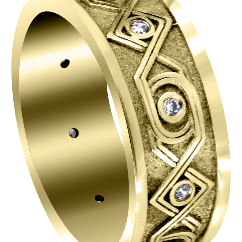 Yellow Gold Unique Mens Wedding Band | 0.15 Carats | Sand Blast / High Polish Finish (Finley)