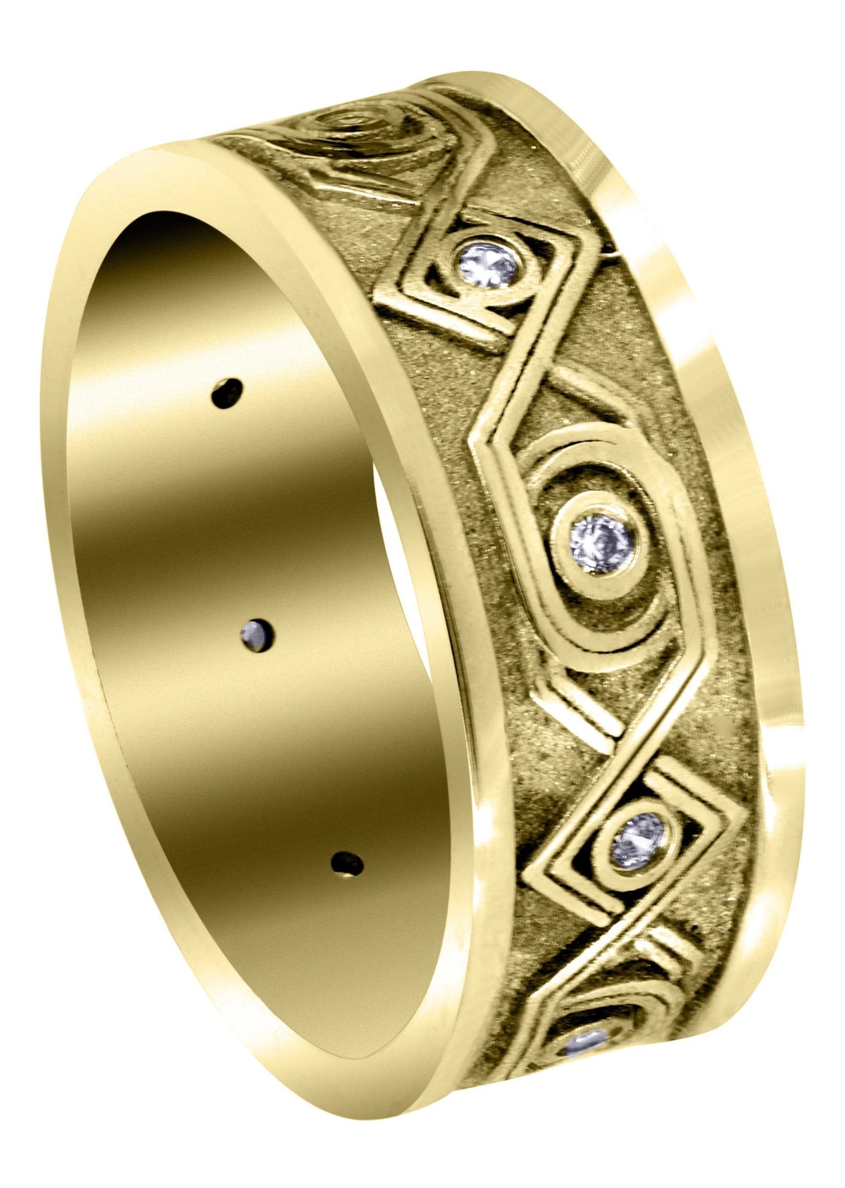 Yellow Gold Unique Mens Wedding Band | 0.15 Carats | Sand Blast / High Polish Finish (Finley)