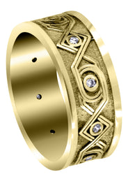 Yellow Gold Unique Mens Wedding Band | 0.15 Carats | Sand Blast / High Polish Finish (Finley)