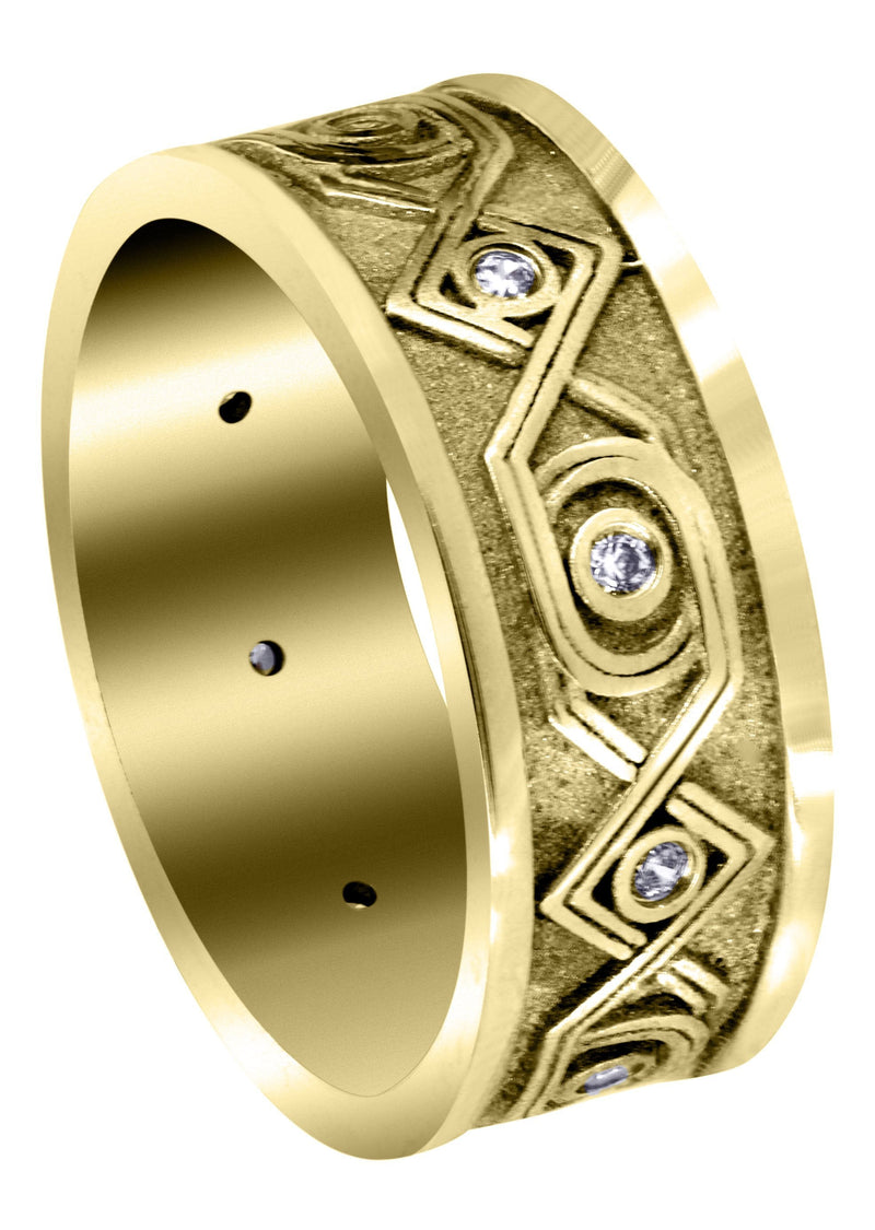 Yellow Gold Unique Mens Wedding Band | 0.15 Carats | Sand Blast / High Polish Finish (Finley)
