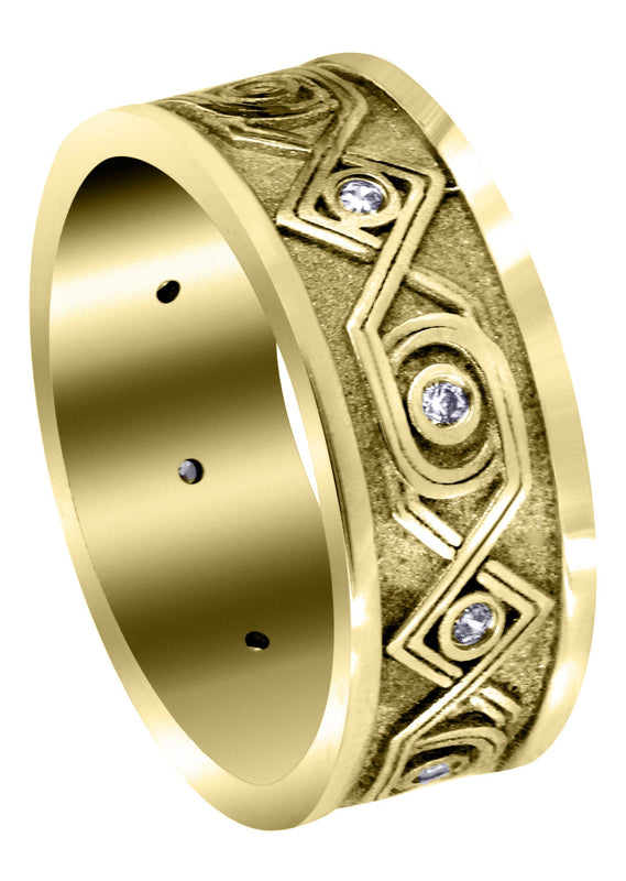 Yellow Gold Unique Mens Wedding Band | 0.15 Carats | Sand Blast / High Polish Finish (Finley)