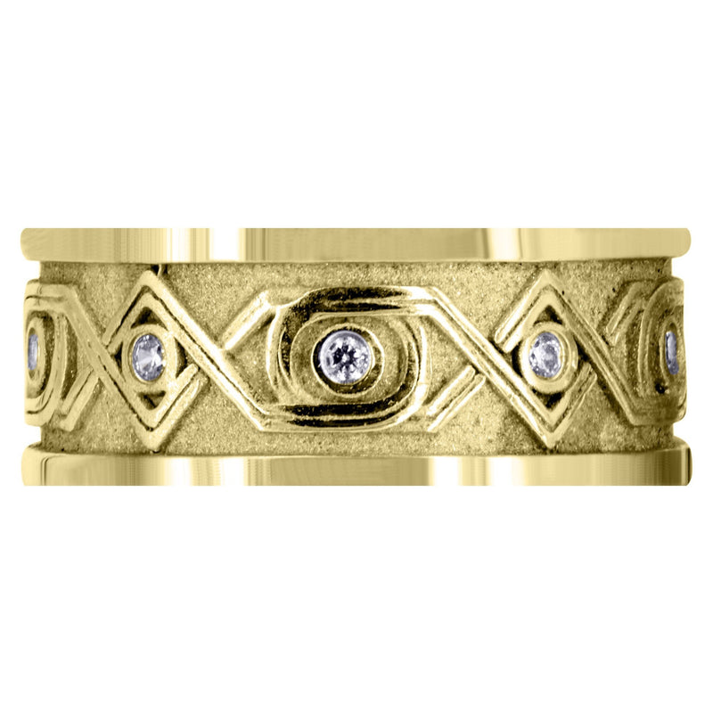 Yellow Gold Unique Mens Wedding Band | 0.15 Carats | Sand Blast / High Polish Finish (Finley)