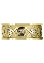 Yellow Gold Unique Mens Wedding Band | 0.15 Carats | Sand Blast / High Polish Finish (Finley)