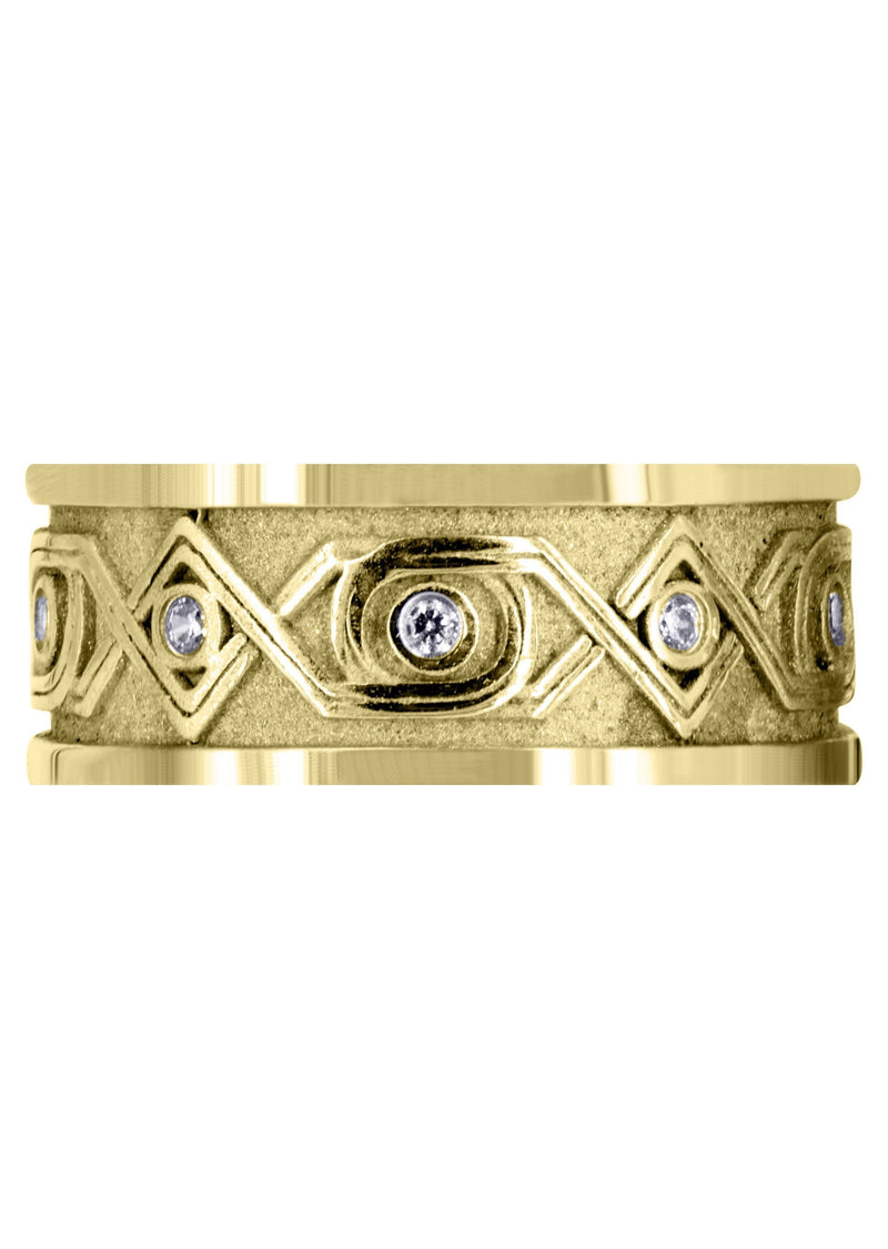 Yellow Gold Unique Mens Wedding Band | 0.15 Carats | Sand Blast / High Polish Finish (Finley)