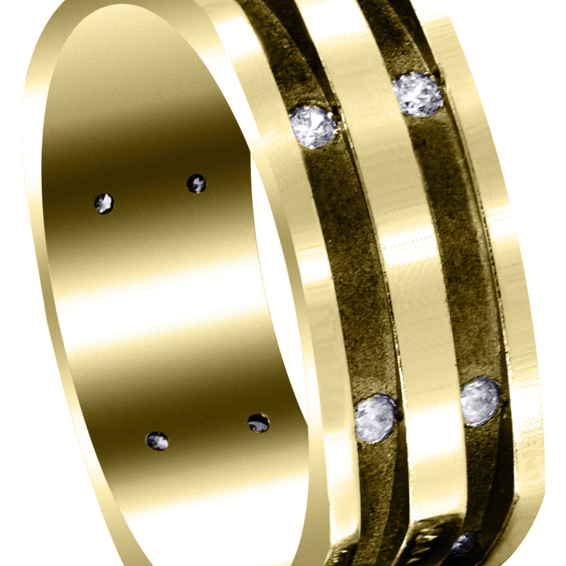 Yellow Gold Diamond Mens Wedding Band | 0.32 Carats | Sand Blast / High Polish Finish (Dalton)