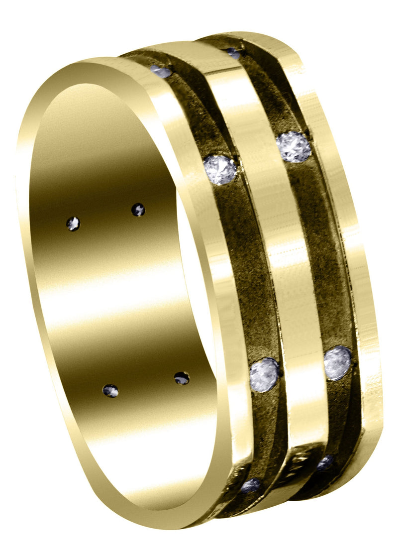 Yellow Gold Diamond Mens Wedding Band | 0.32 Carats | Sand Blast / High Polish Finish (Dalton)