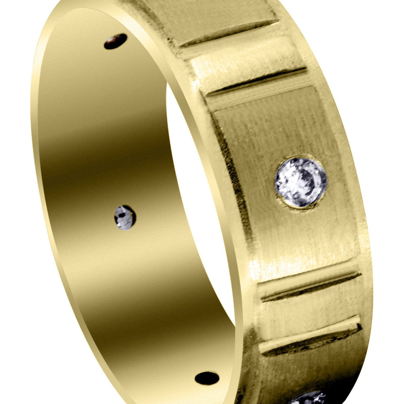 Yellow Gold Diamond Mens Wedding Band | 0.3 Carats | Satin Finish (Gideon)