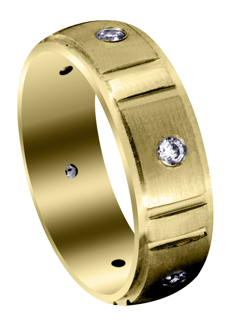 Yellow Gold Diamond Mens Wedding Band | 0.3 Carats | Satin Finish (Gideon)