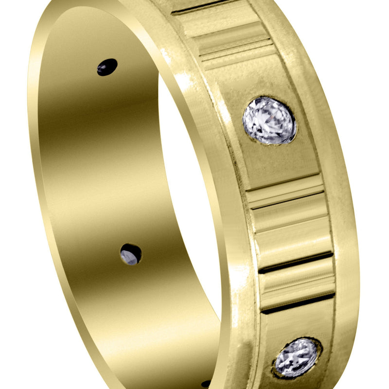 Yellow Gold Diamond Mens Wedding Band | 0.3 Carats | Satin Finish (Reed)
